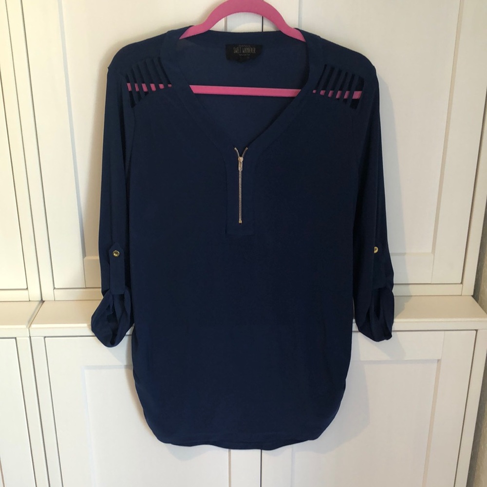 Navy maternity blouse